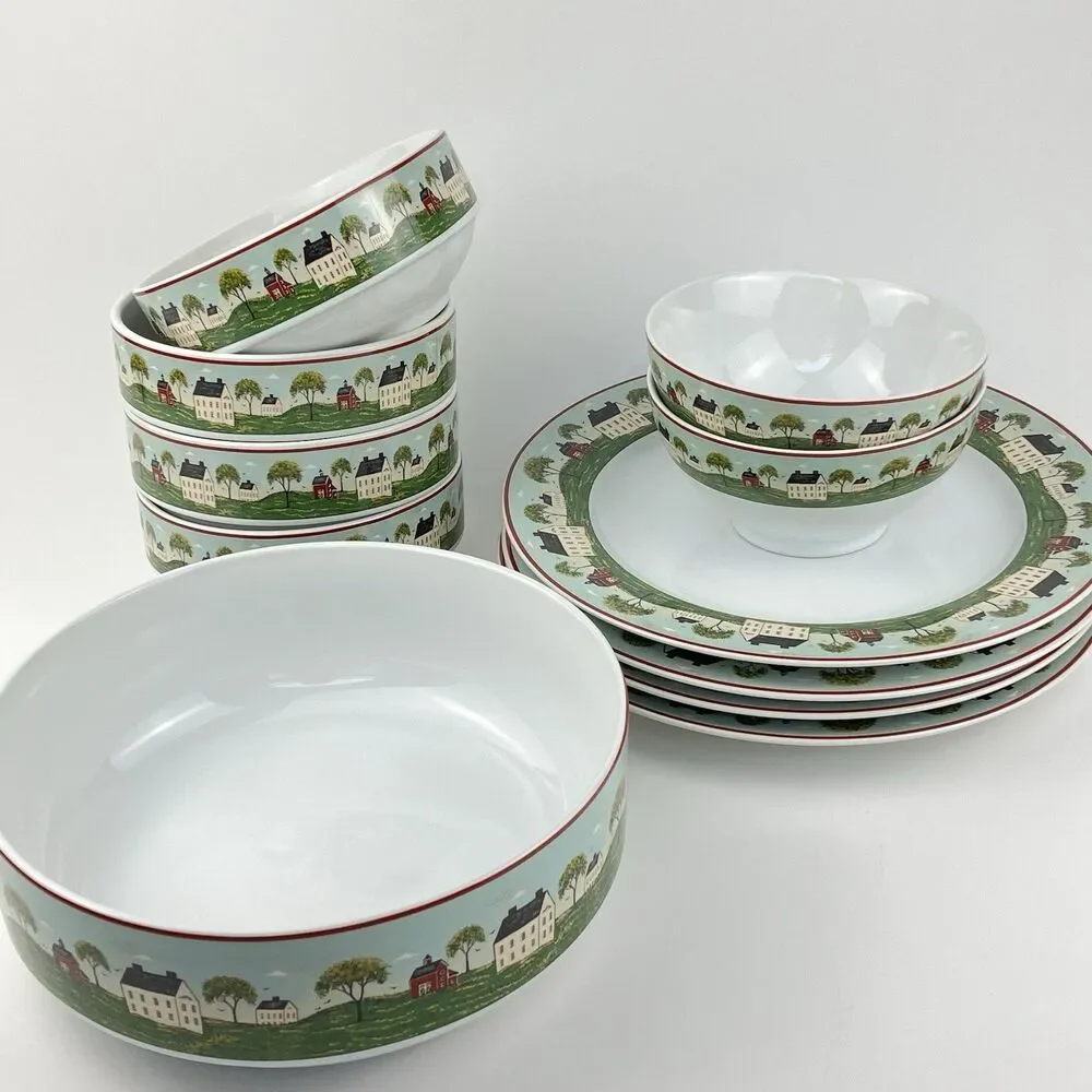 Warren Kimble Country Life Folk Brandon House Sakura Dish Set VTG